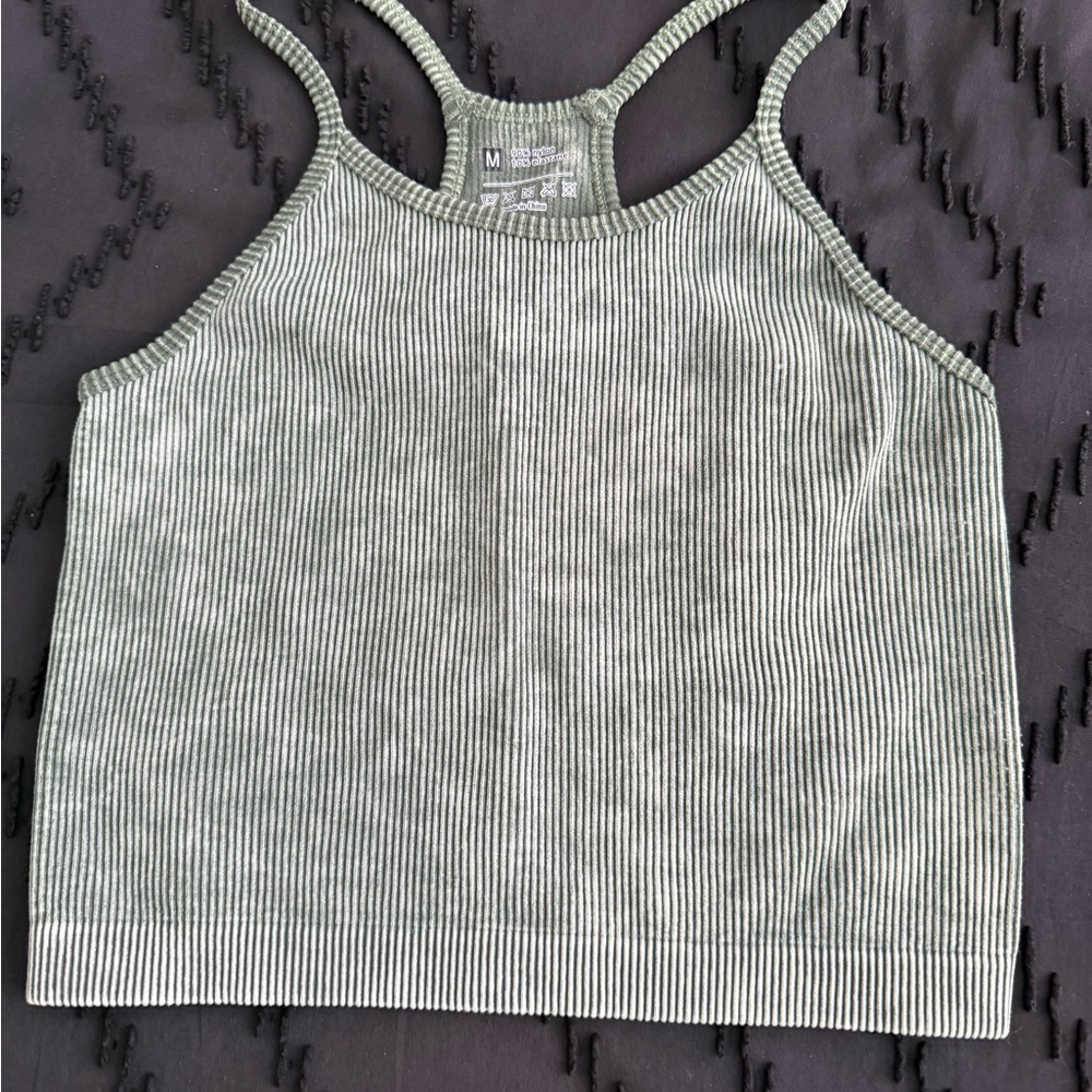 Women's Ribbed Strappy Crop Tank Top - Olive Green